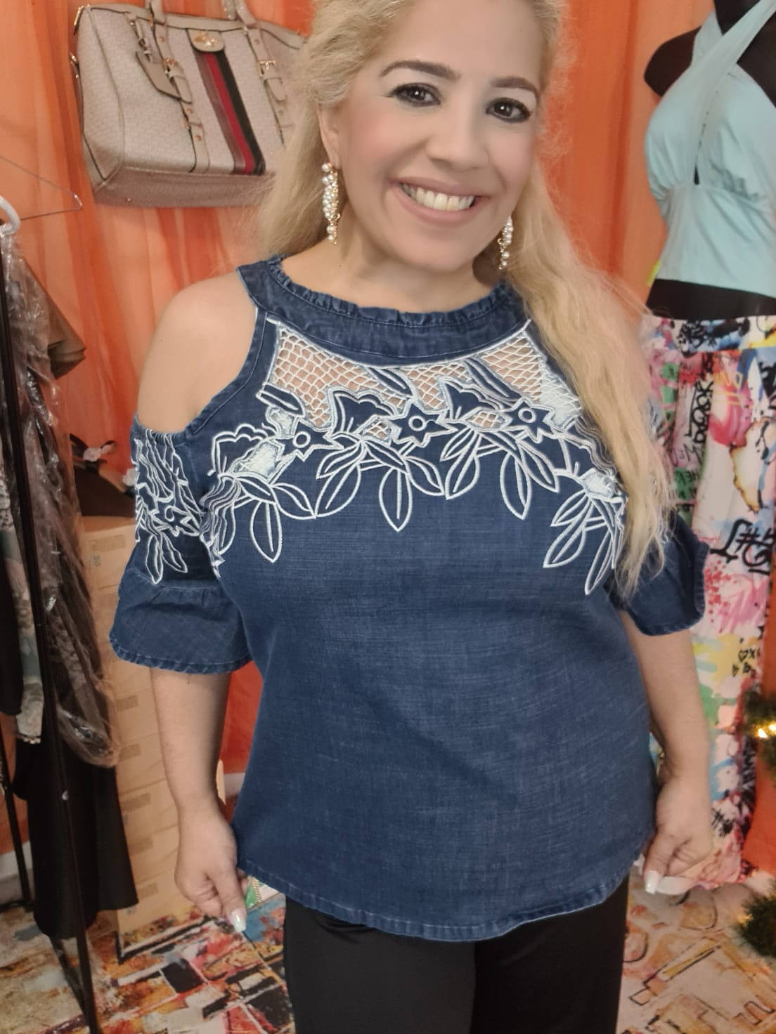 Plus Shoulder Denim Blouse