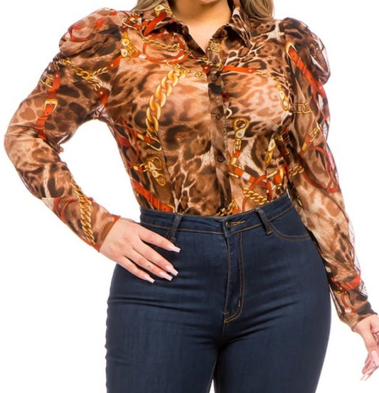 Plus Blusa Manga Larga
