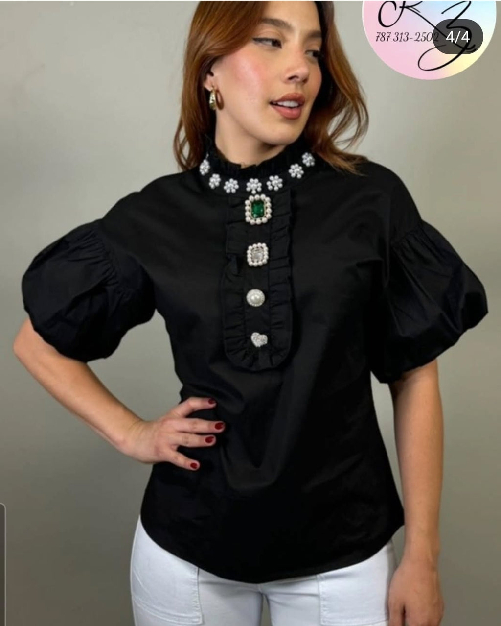 Blusa Mangas Puffy Perlas