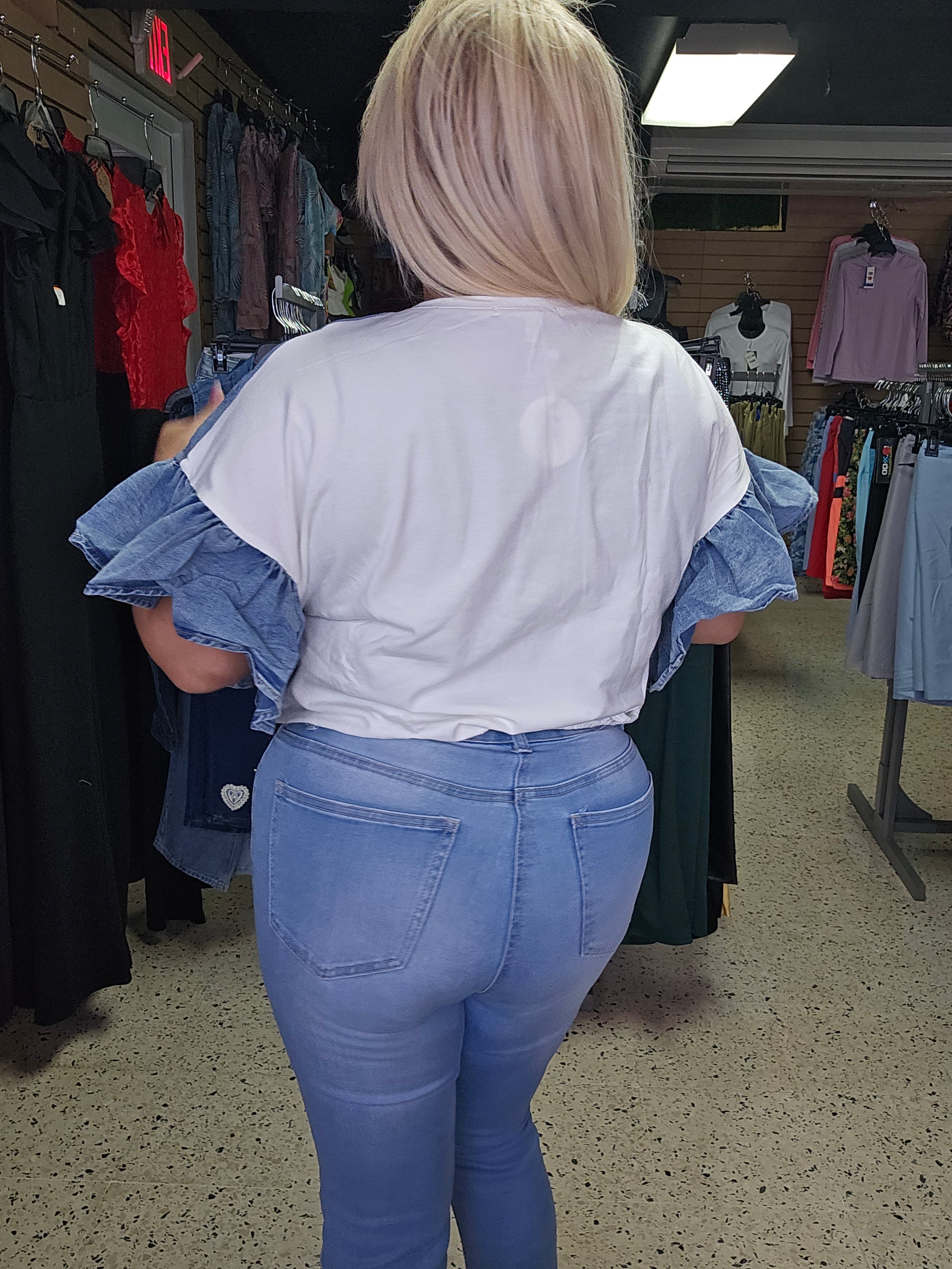 Denim Rhinestone Heart Shirt